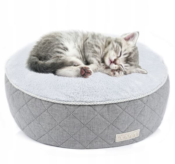 Rund pufpude til hund og kat, blød seng, DOTTY plys