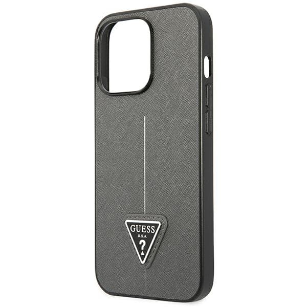 Guess Saffiano Triangle Logo-cover til iPhone 14 Pro Max, sølv