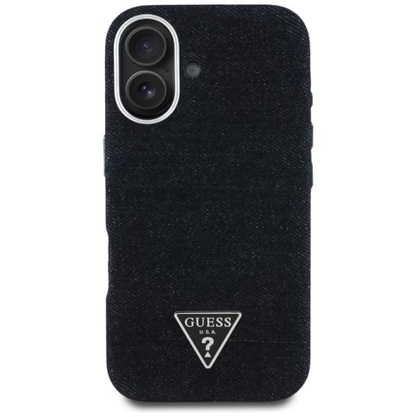 Guess Denim Triangle Logo MagSafe -kotelo iPhone 16:lle, musta