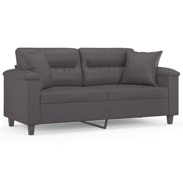 vidaXL 2-sitssoffa med kuddar, grå, 140 cm, konstläder