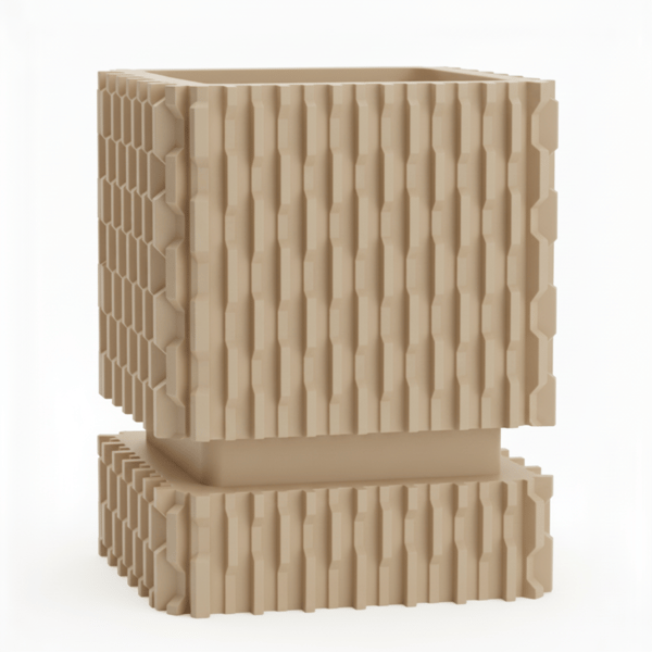 Moderne beige urtepotte med dræning, geometrisk låg