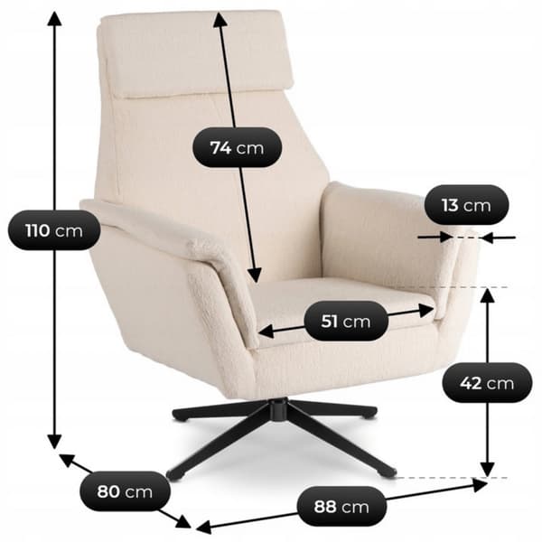 TERRY Drejestol til stuen, Beige, Moderne