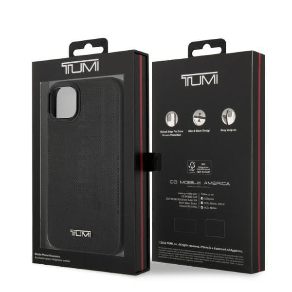 Tumi Leather Ballistic Pattern MagSafe -kotelo iPhone 14:lle, musta