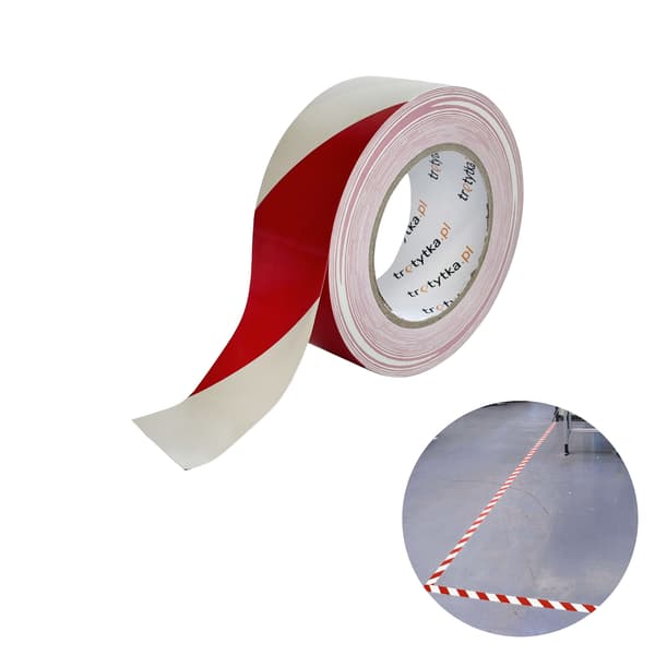 PVC-varoitusteippi, itseliimautuva, 48 mm x 50 m, punainen/valkoinen