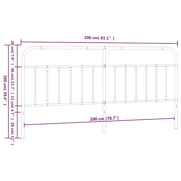 vidaXL metalsengegavl, sort, 200 cm