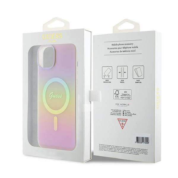 Guess IML Iridescent MagSafe-etui til iPhone 15 Plus, lyserød