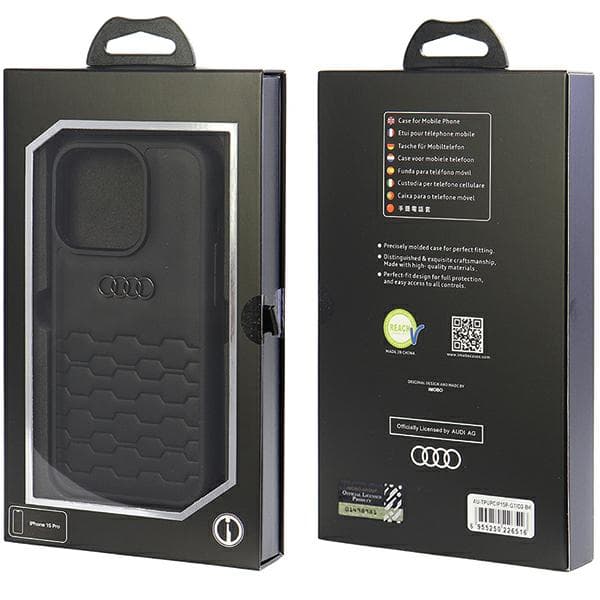 Audi GT kunstlædercover til iPhone 15 Pro, sort