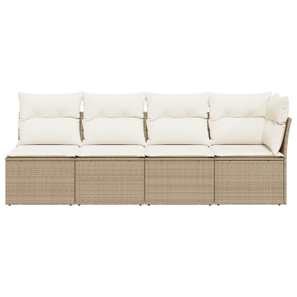 vidaXL Trädgårdssoffa med kuddar, 4-sits, beige, polyrotting