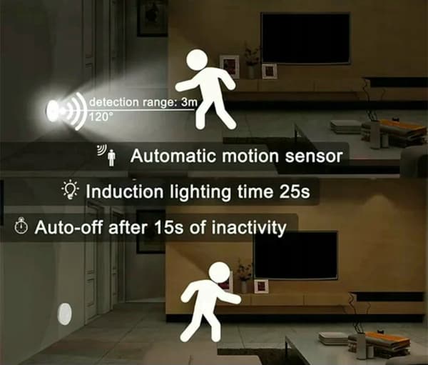 PIR rund sensor nattlampa med batteri för väggmontering