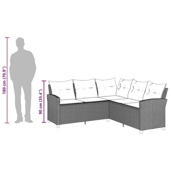 vidaXL L-formet sofa med hynder sort polyrattan