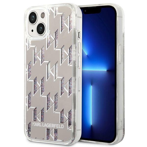 Karl Lagerfeld Liquid Glitter Monogram-cover til iPhone 14, sølv