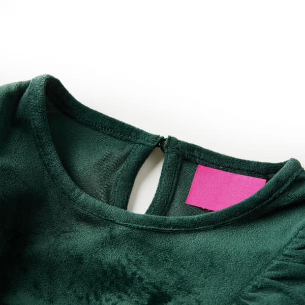 Børnebluse med flæser, mørkegrøn, 104
