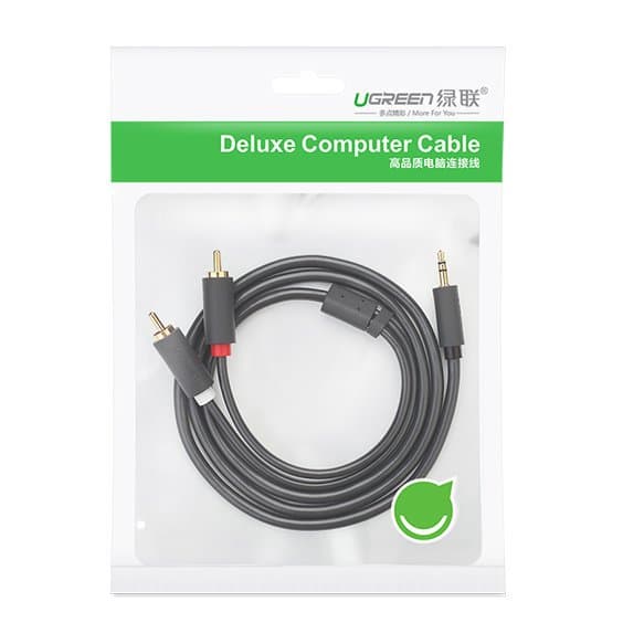Lydkabel 3,5 mm mini-jack hun - 2RCA han 25 cm grå