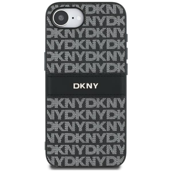 DKNY Repeat Texture Pattern med Tonal Stripe cover til iPhone 16e / 17e, sort