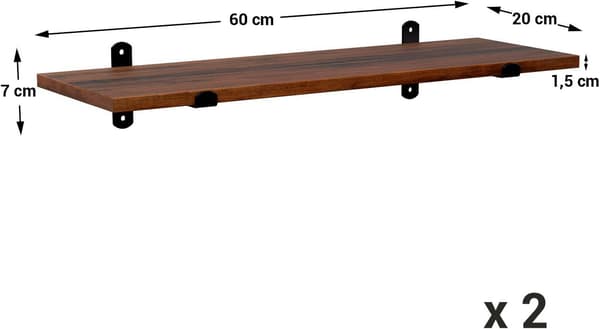 Kaksi rustiikkista seinähyllyä 60 cm