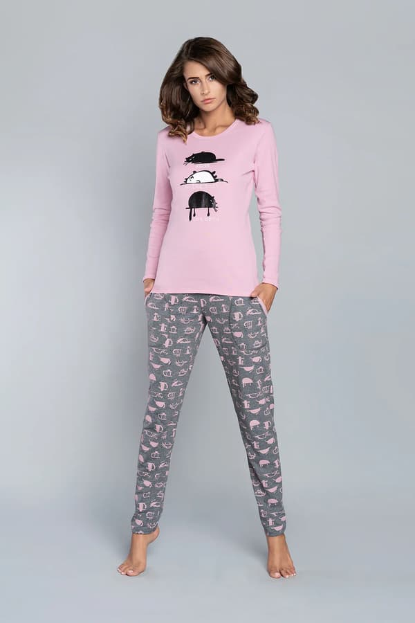 Dima pyjamas långärmad, långbyxor rosa/mellanmelerad mönstrad XXL