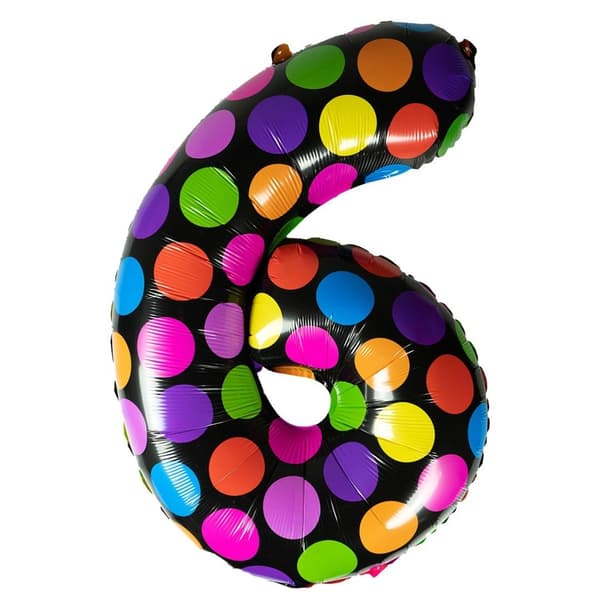 Folieballon med nummer 6 og prikker
