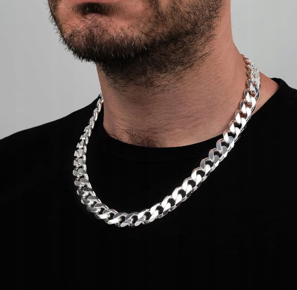 Tjock silverkedja för män 925 silver med full rustning