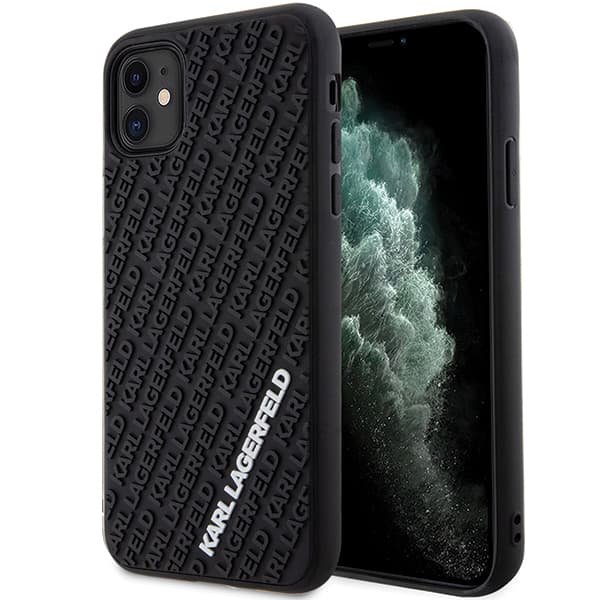 Karl Lagerfeld 3D Gummi Multi Logo Etui til iPhone 11 / Xr, Sort