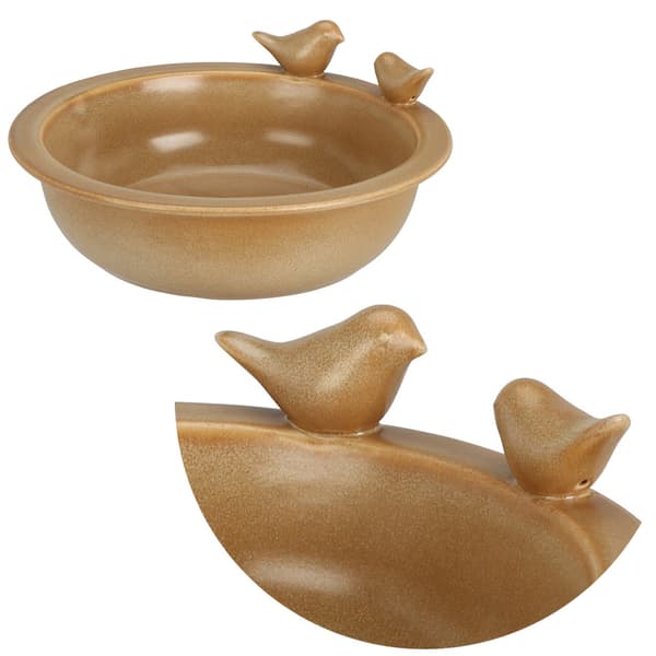 Keramisk fuglebad, beige, 24 cm