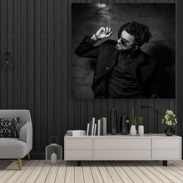 Lærredstryk Sort-hvid mand 90x90 cm