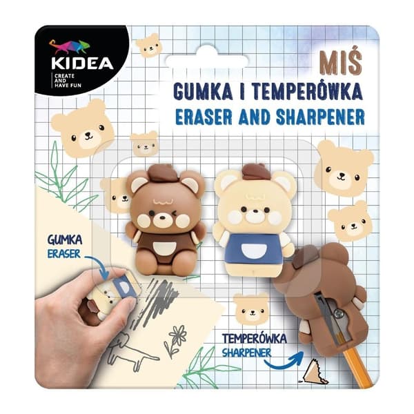 KIDEA Teddy Bear Viskelæder og Sharpener