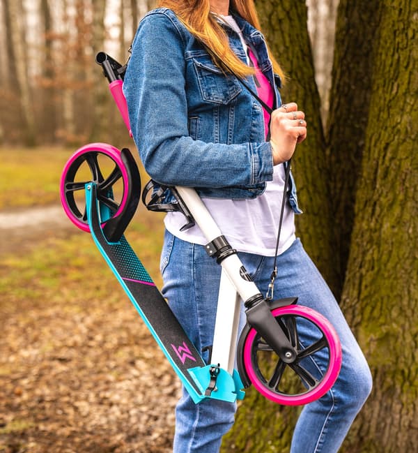 Stor hopfällbar stadsscooter + rem + flaskhållare