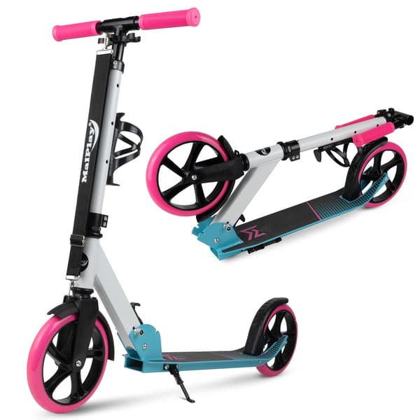 Stor hopfällbar stadsscooter + rem + flaskhållare