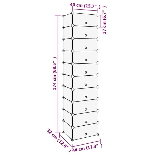 vidaXL skohylde sort 44x32x174 cm PP