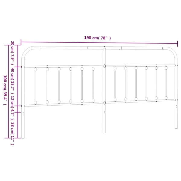 vidaXL metalsengegavl, sort, 193 cm