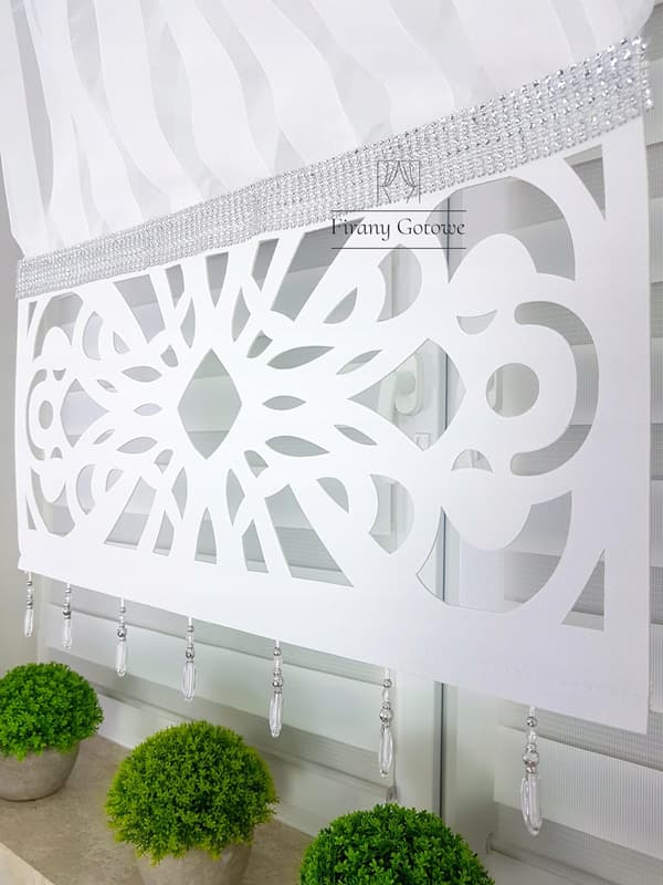 Gardin med dekorpanel, set med gardiner - vit