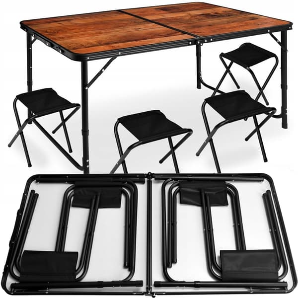 Klapbord 120x60cm Heckermann Træ + 4x Taburetter