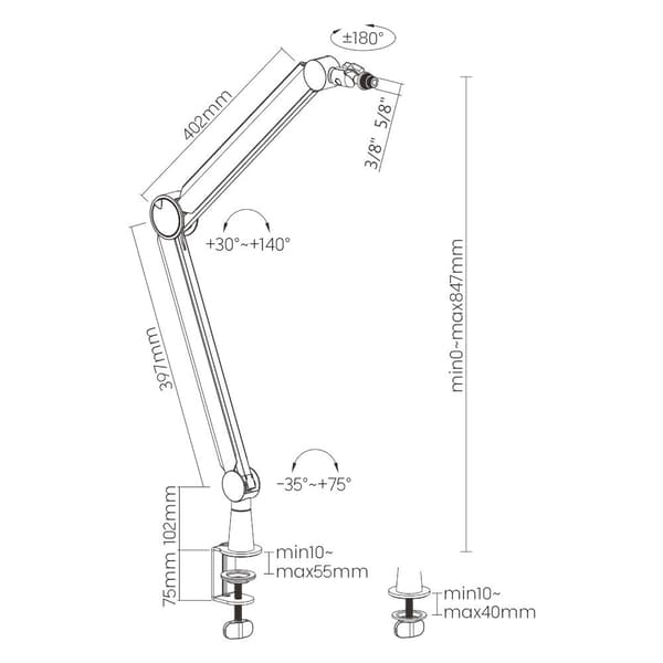 MOZOS SB39 bordstativ til mikrofon med arm