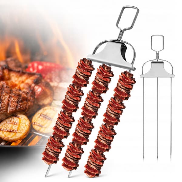 Metalspyd til grill, 3-i-1, rustfrit stål, 38 cm