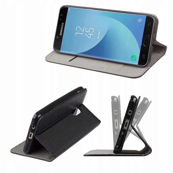 Etui til SAMSUNG GALAXY J7 2017 LUKKET SMART MAGNETETUIL SORT + GLAS