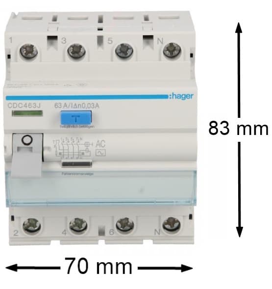 Differentialbrytare 4P 63A 30mA 6kA TYP AC HAGER
