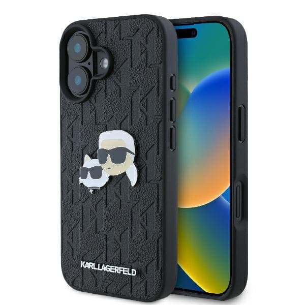 Karl Lagerfeld Monogram Karl&Chaoupette Head Pin-etui til iPhone 16, Sort