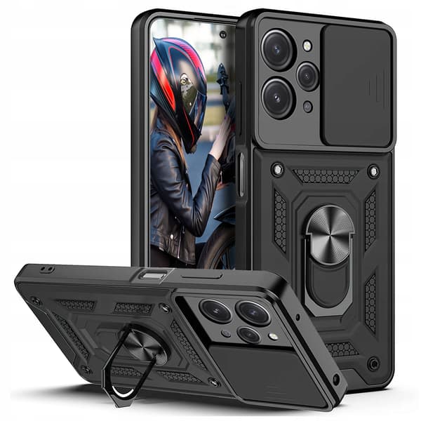 Etui til Xiaomi Redmi 12 4G ARMOR SLIDE RING BAGSIDE + GLAS