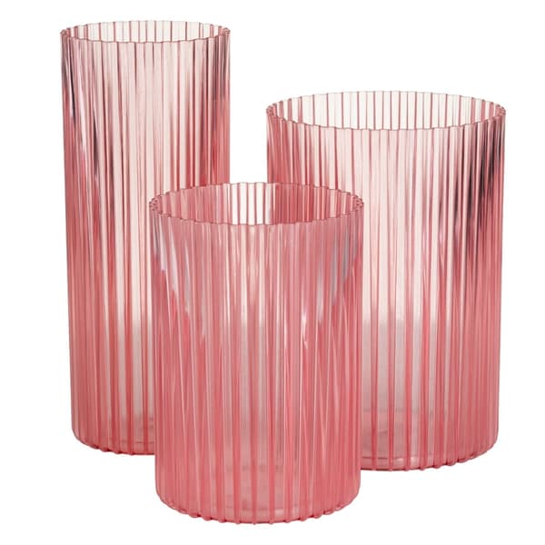 Set med 3 moderna RIBS-vaser, transparent rosa
