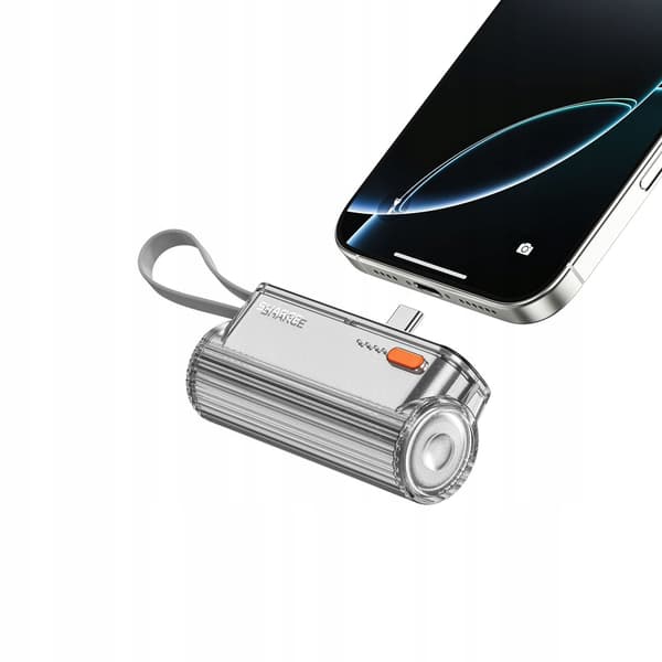 T1 Powerbank SHARGE 5000mAh iPhone Lightning USB C Silver Snabbladdning