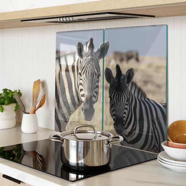 Dekorative serveringsbrætter i glas til snacks, to zebraer, 2x30x52 cm