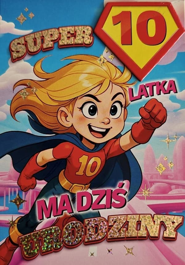 Fødselsdagskort 10-års pige - Superheltinde