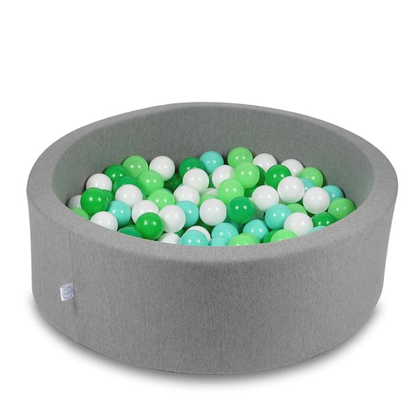 Tør pool 90x30cm grå med 200 bolde: hvid, lysegrøn, mintgrøn, grøn