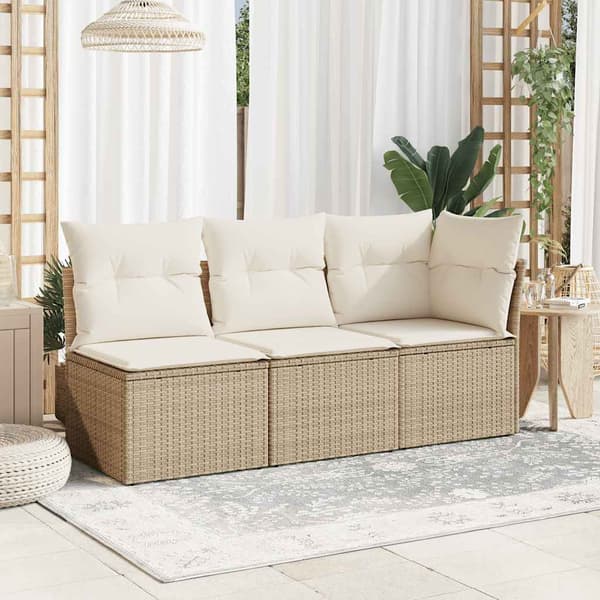 vidaXL Hörnsoffmodul med kuddar, beige, polyrotting