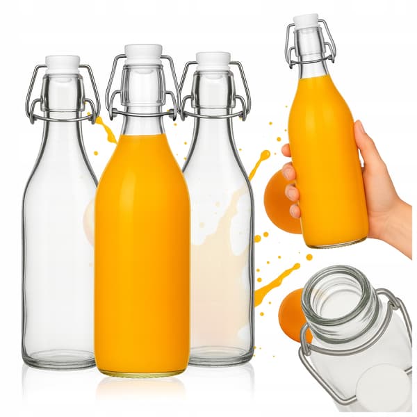 Sæt - 5 x runde flasker med klips - 1000 ml
