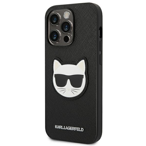 Karl Lagerfeld Saffiano Choupette Head Patch-etui til iPhone 14 Pro Max, sort