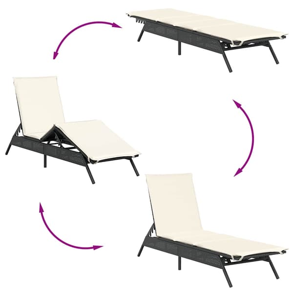 vidaXL liggestole med hynder, sæt med 2, sort, polyrattan