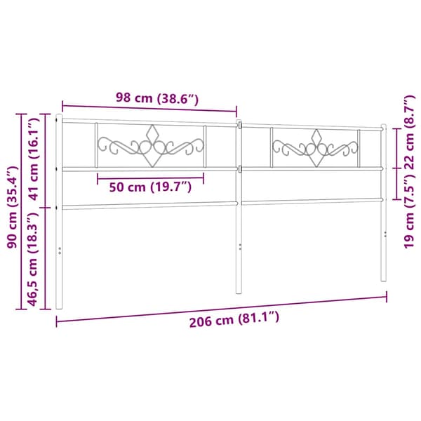 vidaXL metalsengegavl, sort, 200 cm