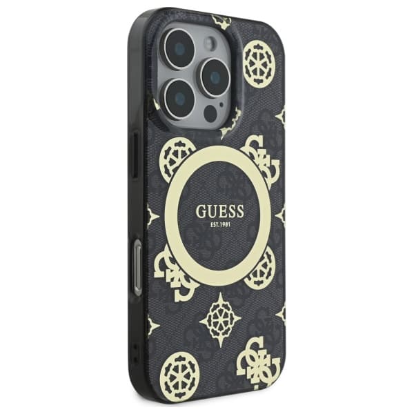 Guess IML Peony On 4G Background MagSafe-etui til iPhone 16 Pro Max, sort