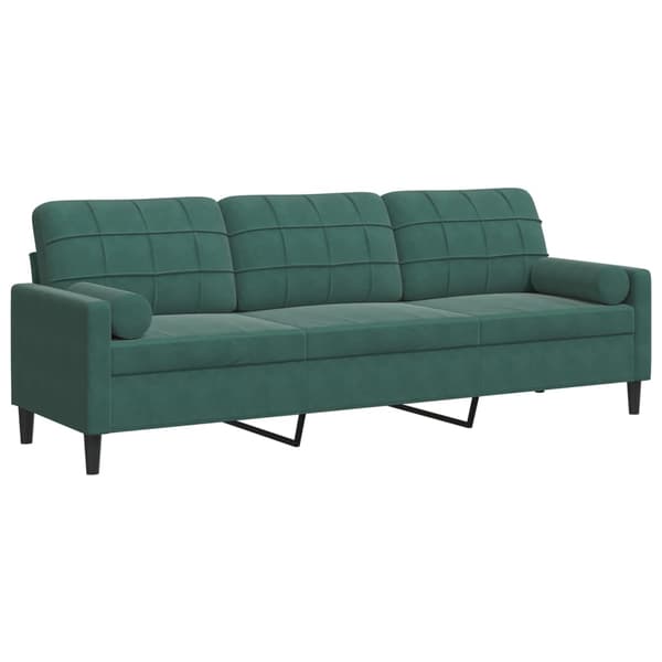 vidaXL 3-sitssoffa med kuddar, mörkgrön, 210 cm, sammet